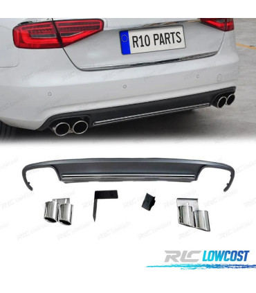 KIT DIFUSOR AUDI A4 B8 11-15 LOOK S4 + 2 COLAS DOBLES INOX