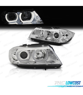 FAROS BMW E90 E91 05-08 XENON OJOS ANGEL U 3D LED FONDO CROMO