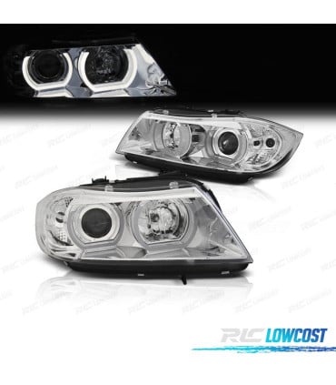 FAROS BMW E90 E91 05-08 XENON OJOS ANGEL U 3D LED FONDO CROMO