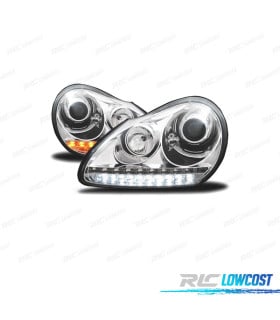 FAROS PARA PORSCHE CAYENNE 03-07 LUZ DIURNA XENON FONDO CROMO