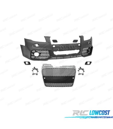 PARAGOLPES DELANTERO AUDI A4 04-07 LOOK RS4 REJILLA CROMO-NEGRO PDC SRA