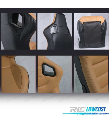 KIT ASIENTO DEPORTIVO SEMI BAQUET ESTILO RS CUERO BEIGE