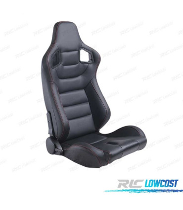 KIT ASIENTO DEPORTIVO SEMI BAQUET ESTILO RS CUERO NEGRO
