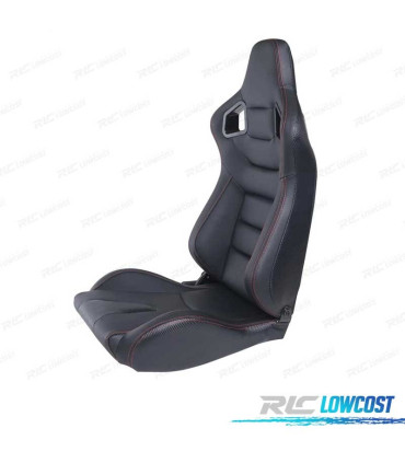 KIT ASIENTO DEPORTIVO SEMI BAQUET ESTILO RS CUERO NEGRO
