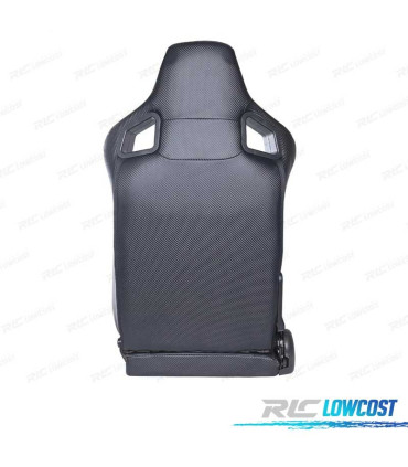 KIT ASIENTO DEPORTIVO SEMI BAQUET ESTILO RS CUERO NEGRO COSTURA ROJA