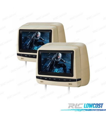 REPOSACABEZAS MULTIMEDIA 7 PULGADAS HD TÁCTIL USB SD COLOR BEIGE