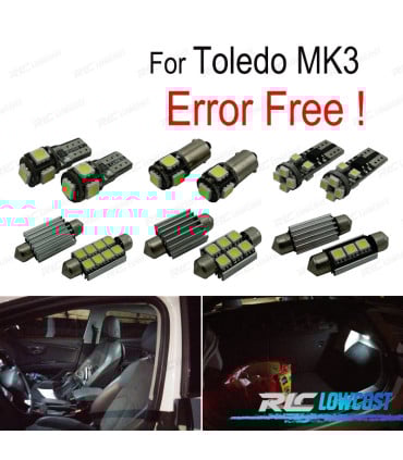 KIT 10 BOMBILLAS LED INTERIOR ACCESORIOS DE ASIENTO PARA SEAT TOLEDO 3 MK3 5 P 5P2 05-09