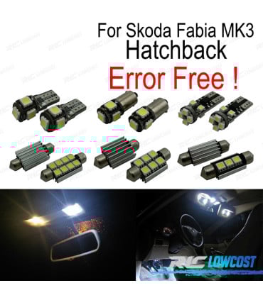 KIT 11 BOMBILLAS LED INTERIOR PARA SKODA FABIA 3 MK3 MK III HATCHBACK 15-