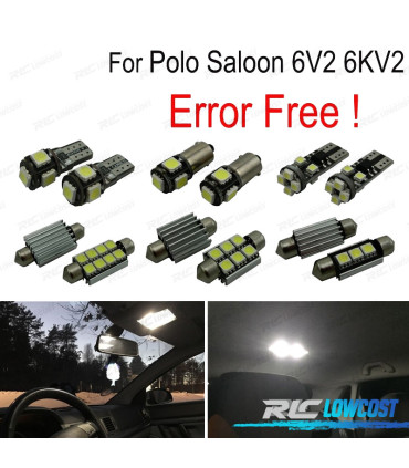 KIT 11 BOMBILLAS LED INTERIOR PARA VOLKSWAGEN VW POLO CLÁSICO SALOON 6V2 6KV2 95-02