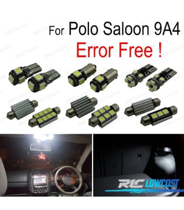 KIT 12 BOMBILLAS LED INTERIOR PARA VOLKSWAGEN VW POLO MK4 SEDAN 9A4 03-10