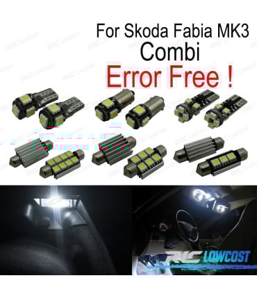 KIT 12 BOMBILLAS LED INTERIOR PARA SKODA FABIA 3 MK3 MK III 15-