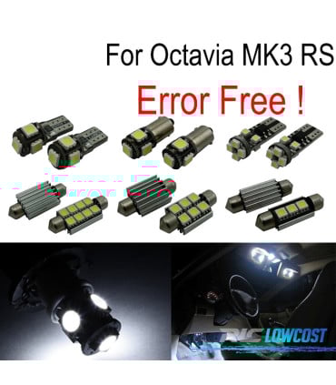 KIT 12 BOMBILLAS LED INTERIOR PARA SKODA OCTAVIA 3 MK3 SALOON MK III 5E3 SEDAN RS TDI TSI 13-