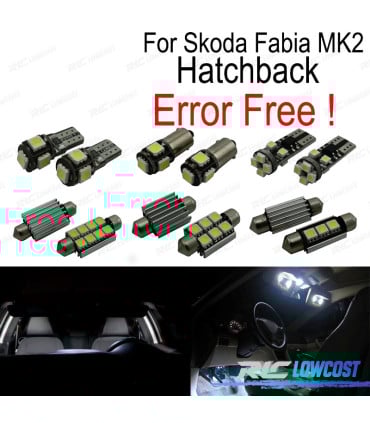 KIT 15 BOMBILLAS LED INTERIOR PARA SKODA FABIA 2 MK2 MK II HATCHBACK 08-14