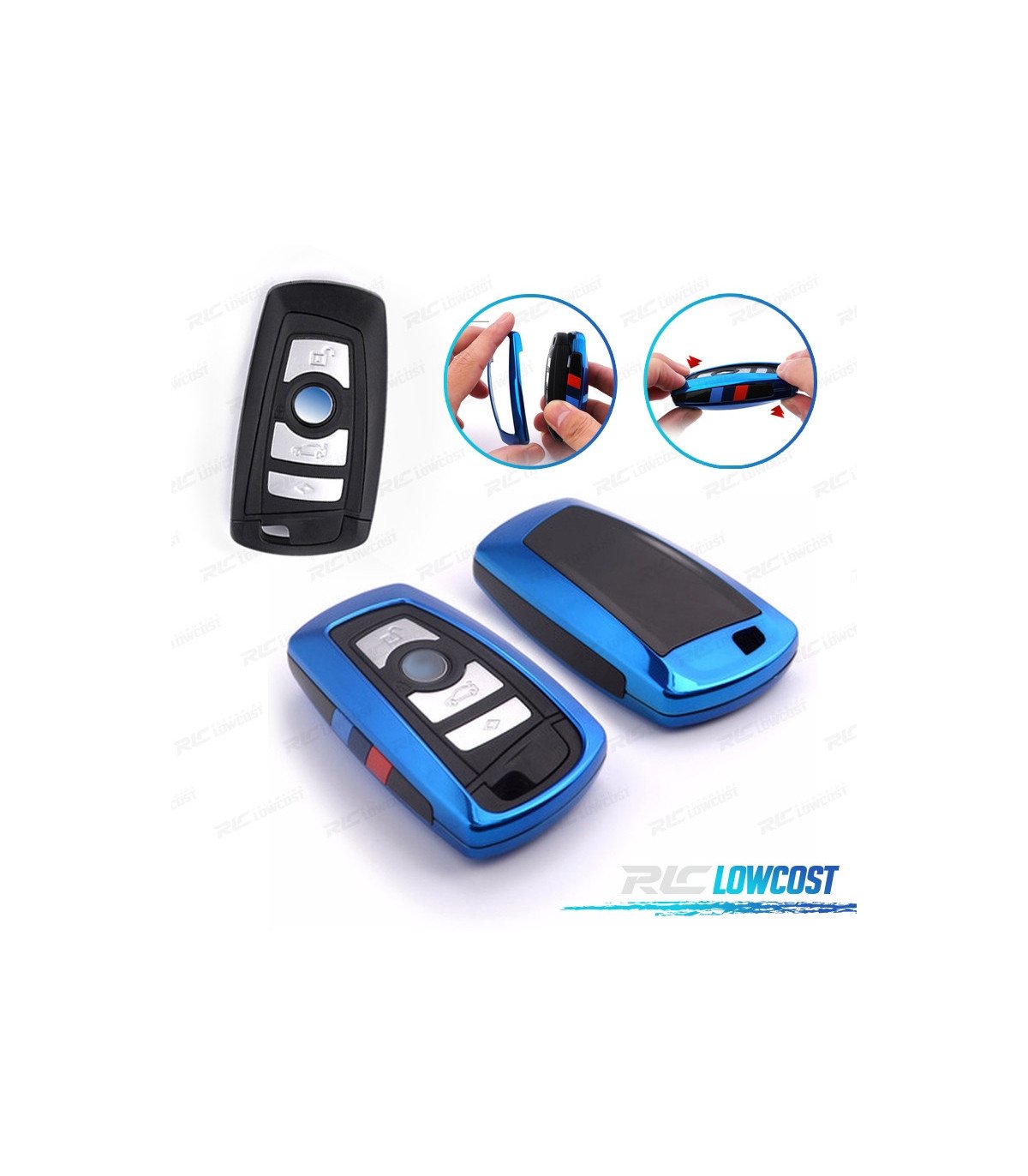 FUNDA CARCASA LLAVE PARA BMW CUADRADA EN AZUL