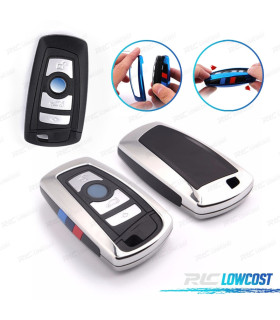 FUNDA CARCASA LLAVE BMW CUADRADA CROMO Y NEGRO