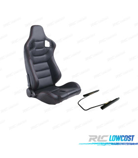 KIT ASIENTO DEPORTIVO SEMI BAQUET ESTILO RS CUERO NEGRO