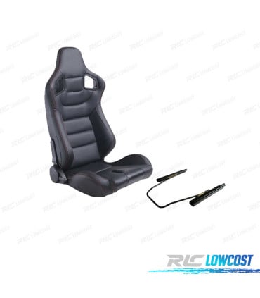 KIT ASIENTO DEPORTIVO SEMI BAQUET ESTILO RS CUERO NEGRO