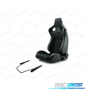 KIT ASIENTO DEPORTIVO SEMI BAQUET ESTILO RS ALCANTARA CUERO NEGRO