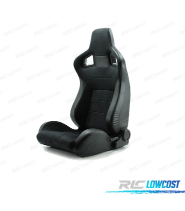 KIT ASIENTO DEPORTIVO SEMI BAQUET ESTILO RS ALCANTARA CUERO NEGRO