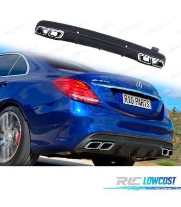 DIFUSOR MERCEDES CLASE C W205 SEDÁN 14-18 LOOK AMG C63 NEGRO MATE + COLAS ESCAPE