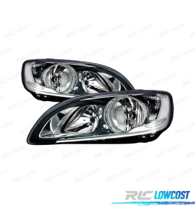 FAROS PARA VOLVO S60 V60 13- LUZ DIURNA LED FONDO NEGRO FIJ. DOBLE SIN PESTAÑA