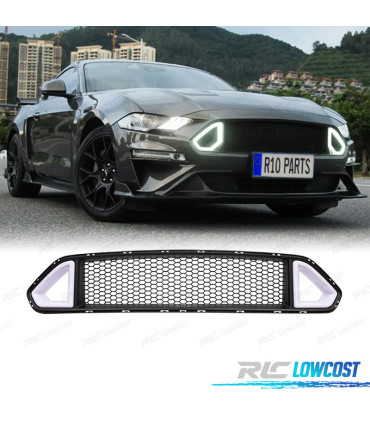 PARRILLA SUPERIOR DELANTERA CON LUZ LED DRL BLANCA FORD MUSTANG 15-17