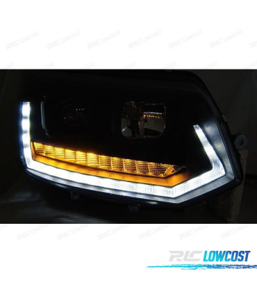 FAROS PARA VOLKSWAGEN VW T5 GP 09-14 DRL NEGROS CON INTERMITENTE LED DINAMICO