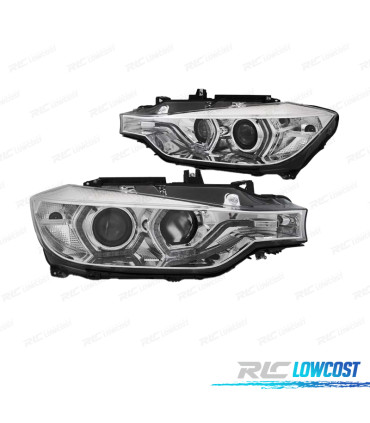 FAROS BMW F30 F31 11-15 ANGEL EYES LUZ DIURNA LED AMARILLA FONDO CROMO