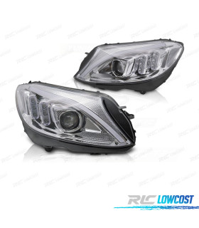 FAROS MERCEDES CLASE C W205 14-18 LED FONDO CROMADO