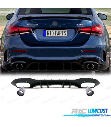 DIFUSOR MERCEDES CLASE A V177 SEDÁN 18- A35 AMG NEGRO BRILLO + COLAS ESCAPE