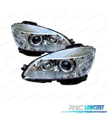 FAROS XENON MERCEDES CLASE C W204 07-11 FONDO CROMO