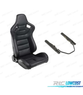 ASIENTO DEPORTIVO SEMI BAQUET ESTILO RS CUERO NEGRO Y CORREDERAS