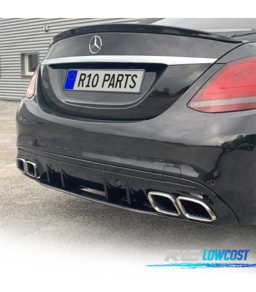 DIFUSOR MERCEDES CLASE C W205 AMG SEDAN 14-17 NEGRO BRILLO + COLAS ESCAPE AMG