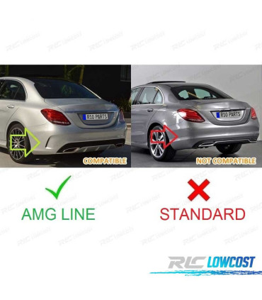 DIFUSOR MERCEDES CLASE C W205 AMG SEDAN 14-17 NEGRO BRILLO + COLAS ESCAPE AMG