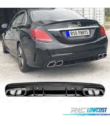 DIFUSOR MERCEDES CLASE C W205 AMG SEDAN 14-17 NEGRO BRILLO + COLAS ESCAPE AMG