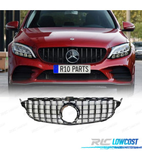 PARRILLA MERCEDES CLASE C W205 14-18 LOOK AMG GT NEGRO BRILLO CROMO
