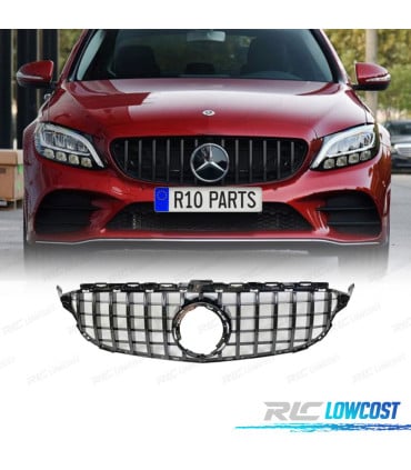 PARRILLA MERCEDES CLASE C W205 14-18 LOOK AMG GT NEGRO BRILLO CROMO