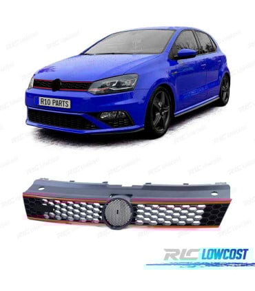 PARRILLA VOLKSWAGEN VW POLO 6R 6C 09-17 LOOK GTI DOBLE FRANJA ROJA