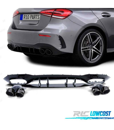 DIFUSOR MERCEDES CLASE A W177 18- A45 LOOK AMG NEGRO BRILLO + COLAS ESCAPE