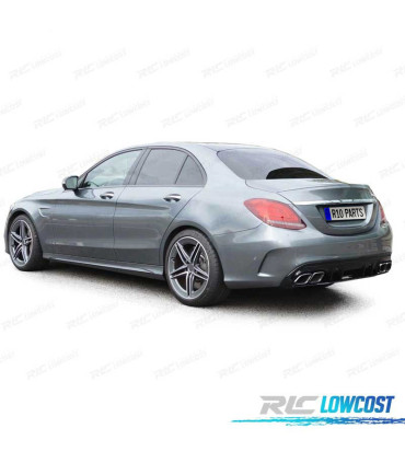 DIFUSOR MERCEDES CLASE C W205 SEDAN 18-21 NEGRO BRILLANTE + COLAS ESCAPE LOOK AMG C63