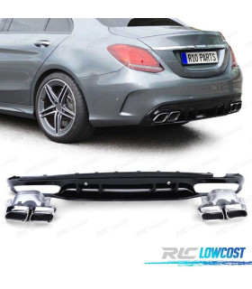 DIFUSOR MERCEDES CLASE C W205 SEDAN 18-21 NEGRO BRILLANTE + COLAS ESCAPE LOOK AMG C63