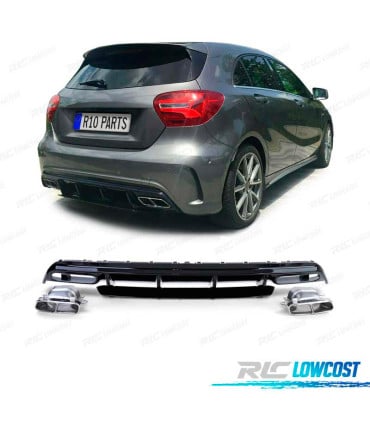DIFUSOR MERCEDES CLASE A W176 12-18 LOOK A45 AMG NEGRO BRILLO + COLAS ESCAPE