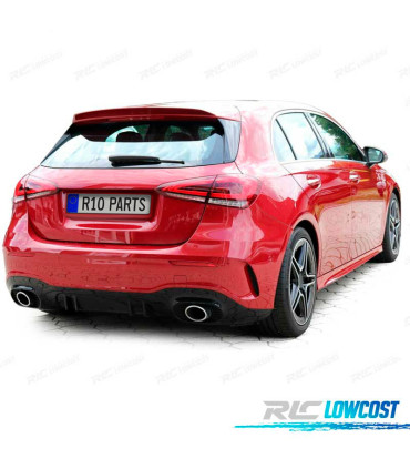 DIFUSOR MERCEDES CLASE A W177 18- A35 LOOK AMG NEGRO BRILLO + COLAS ESCAPE
