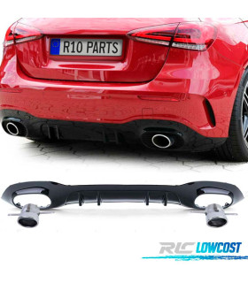 DIFUSOR MERCEDES CLASE A W177 18- A35 LOOK AMG NEGRO BRILLO + COLAS ESCAPE