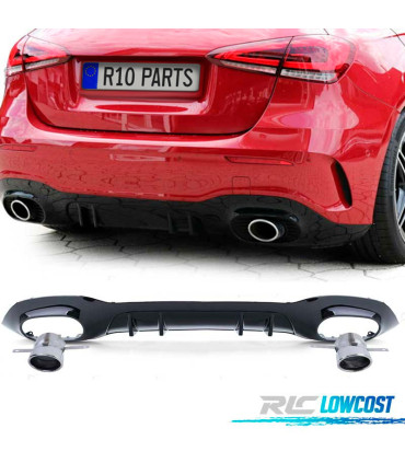DIFUSOR MERCEDES CLASE A W177 18- A35 LOOK AMG NEGRO BRILLO + COLAS ESCAPE