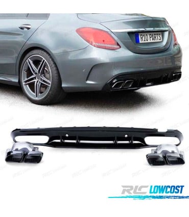DIFUSOR MERCEDES CLASE C W205 SEDAN 18-21 LOOK AMG NEGRO BRILLANTE + COLAS ESCAPE