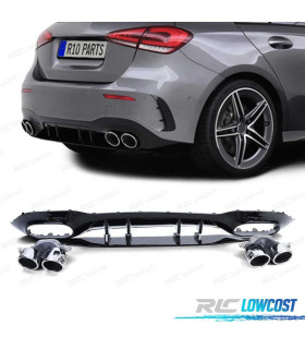DIFUSOR MERCEDES CLASE A W177 18- LOOK AMG A45 NEGRO BRILLO + COLAS ESCAPE