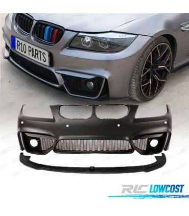 PARAGOLPES DELANTERO BMW E90 E91 08-12 LOOK M4 PDC REJILLA NIEBLA + SPOILER LIP