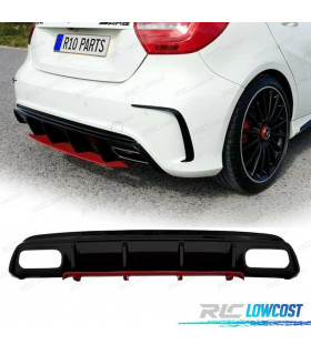 DIFUSOR MERCEDES CLASE A W176 AMG 12-18 LOOK A45 AMG NEGRO BRILLO ROJO