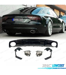 DIFUSOR AUDI A7 S LINE 16-18 LOOK RS7 NEGRO BRILLO + COLAS ESCAPE PLATA